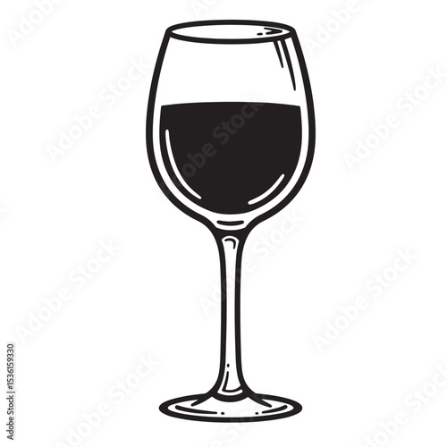 Elegant silhouette illustration of a red wine filled glass showcasing refined taste and sophistication in a simple and classic design