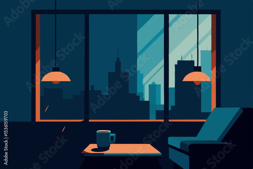 rainy afternoon living room with a cup of tea 