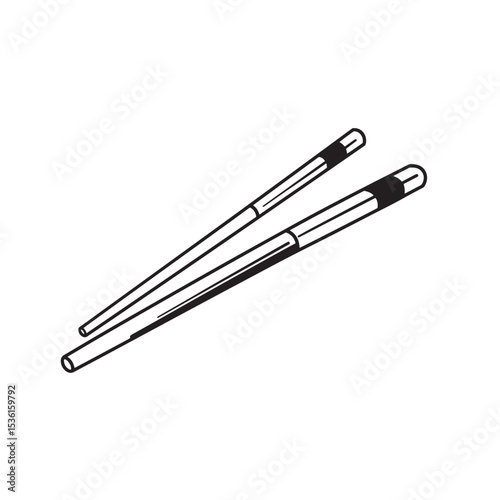 Simple and elegant black and white illustrated silhouette of a pair of chopsticks commonly used for asian cuisine and dining.
