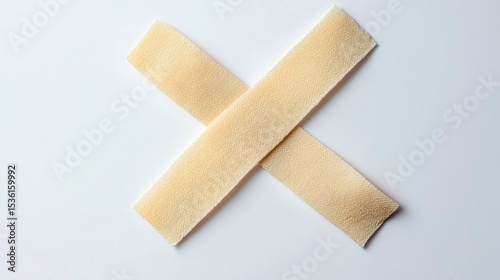 Two beige adhesive bandages forming an X shape on a white background.