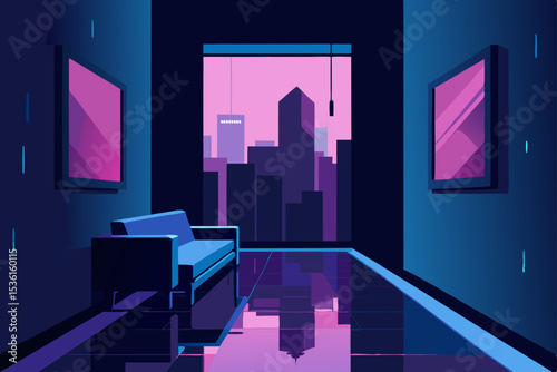 rainy neon alley living room tucked between skyscr.svg