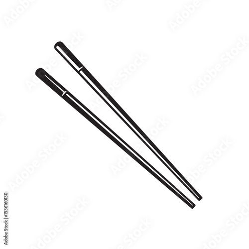 Simple black and white illustration of two angled chopsticks representing asian cuisine and cultural traditions