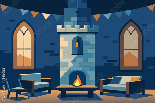 reclaimed castle tower living room with patchwork  