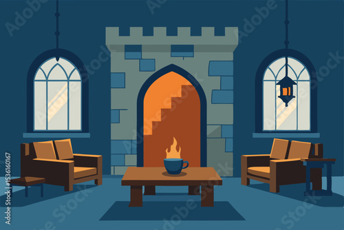 reclaimed castle tower living room with patchwork .svg