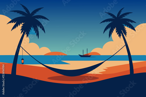 remote island beach with hammocks strung between 
