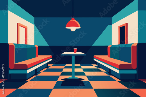 retro diner converted living room with checkered 