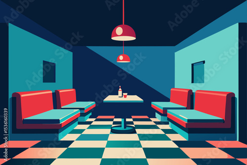 retro diner converted living room with checkered 