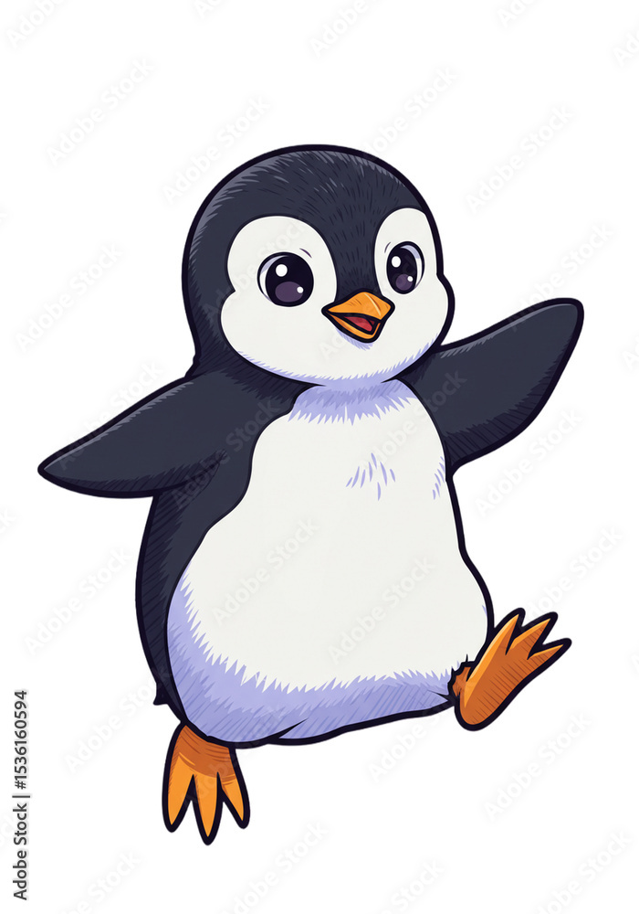 Fototapeta premium Cute Cartoon Penguin Illustration on Black Background png isolated transparent background
