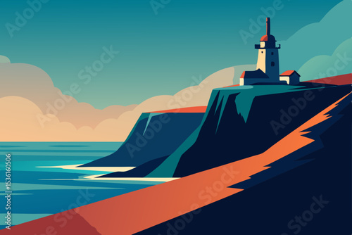 rolling coastal cliffs with a lighthouse and crash 