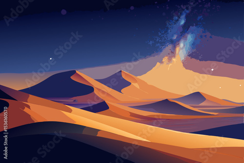 rolling dunes under a starry sky with glowing cons
