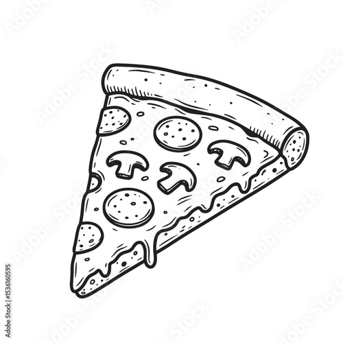 Vector illustration of a delicious slice of pizza with mushrooms and pepperoni in a clean silhouette design.