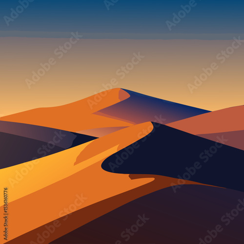 rolling sand dunes with long shadows at golden 
