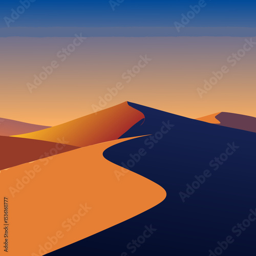 rolling sand dunes with long shadows at golden 