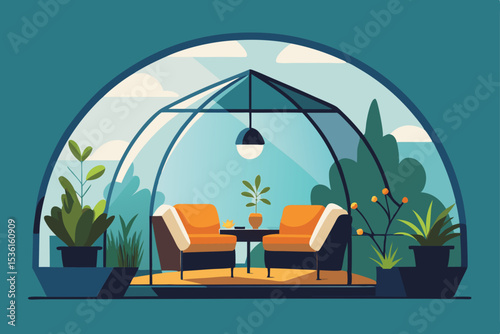 rooftop garden pod living room surrounded by herbs 