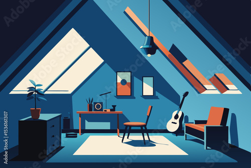 secret attic studio living room with skylights  