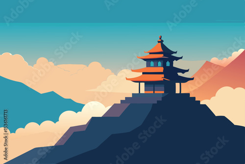 serene hilltop temple with a panoramic view of the 