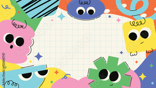 Kids and children background vector. Fun Childish hand drawn doodle design. Playful cartoon design for packaging design, wallpaper and print, back to school.