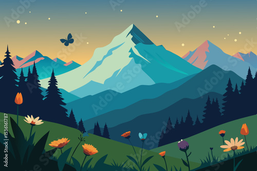 serene mountain meadow with wildflowers 