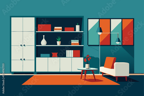 sleek modular living room with minimalist storage 