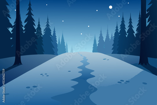 snowy forest clearing with glowing animal tracks 