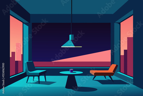 space age living room with glowing furniture 