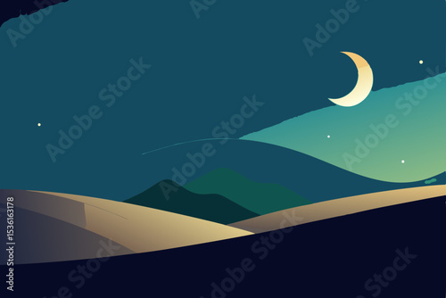 starry night over rolling hills with soft moonligh.svg