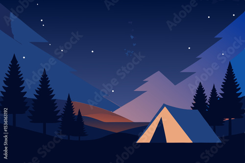 starry night sky over a peaceful campsite 