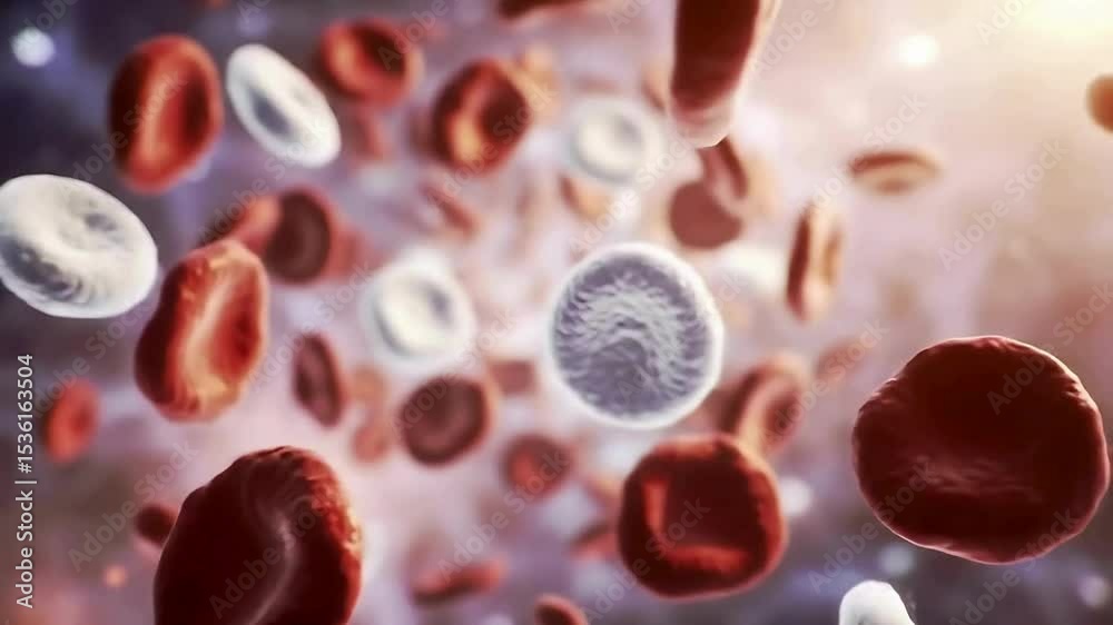 Microscopic View of Blood Cells Red Blood Cells, White Blood Cells, and ...