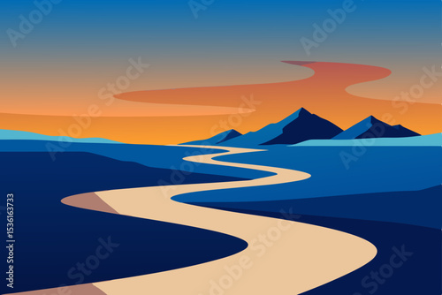 stylized river delta scene with flowing water 