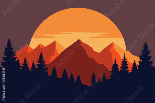 stylized sunrise over mountain silhouettes 
