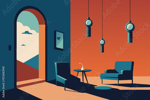 subtle surrealist living room with melting clocks .svg
