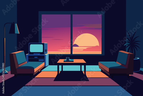 suburban nostalgia living room with vhs tapes