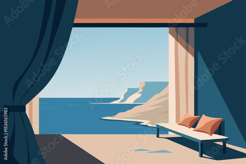 sun bleached cliffside living room overlooking 