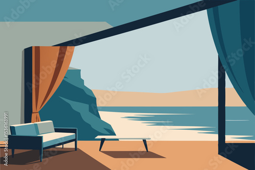 sun bleached cliffside living room overlooking 