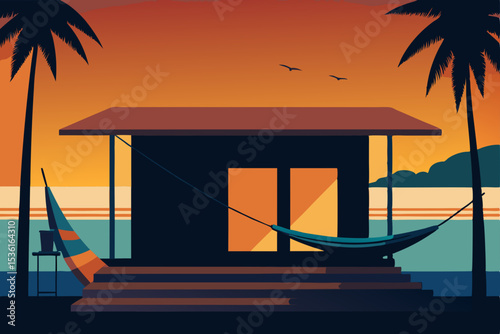 sunset beach shack living room with salty breeze  .svg