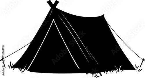 Black Silhouette Vector of Camping Tent Scene