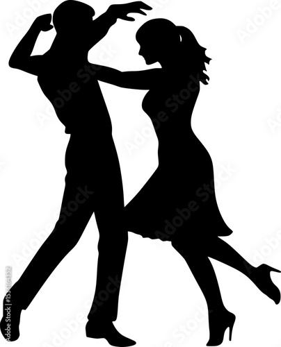 Black Silhouette Vector of Couple Dancing Gracefully