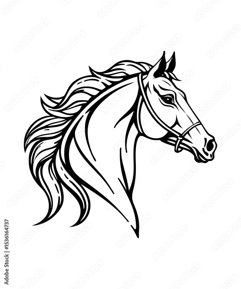 Fototapeta premium Elegant Horse Head Silhouette Vector Illustration for Equestrian Brands, Horse Silhouette Illustration Vector