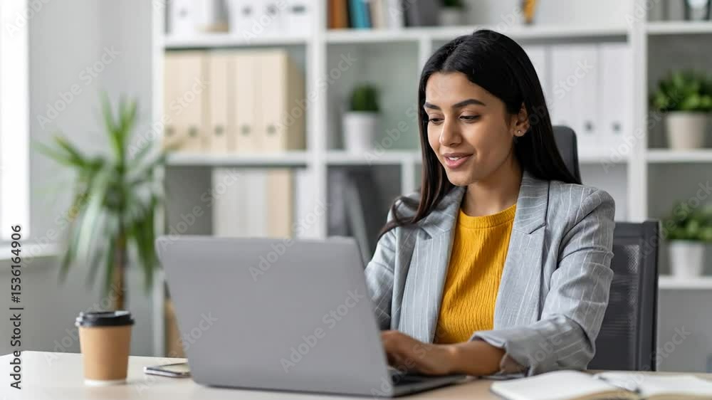 Woman working on laptop in an office Woman working on laptop in an office