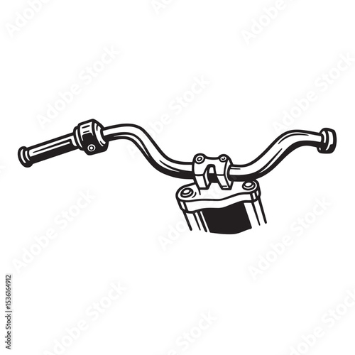 Bold black and white illustration of a motorcycle handlebar featuring a minimalistic silhouette and stylish design elements.