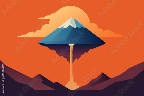 surreal floating mountain with a waterfall pouring.svg