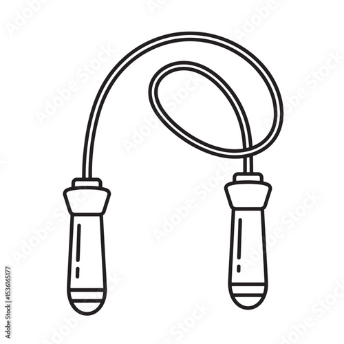 Clean black and white silhouette illustration of a modern skipping rope exercise equipment perfect for fitness and healthy lifestyle programs