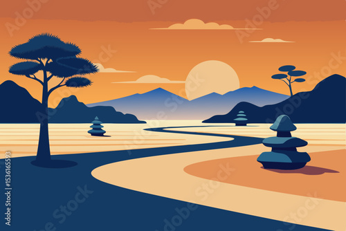 tranquil zen rock garden with raked patterns 