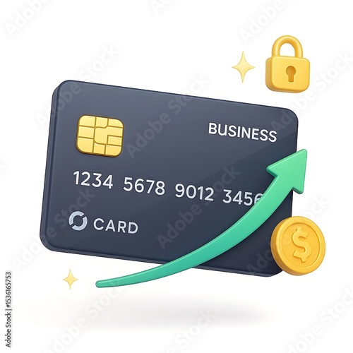 Business Credit Card Icon with Secure Elements – 3D Isometric
