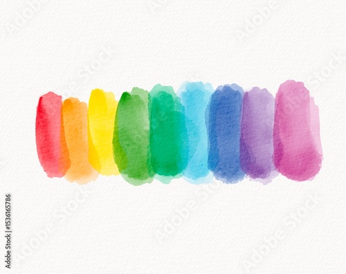 Soft oval watercolor strokes arranged in rainbow sequence, representing unity and gentle diversity.