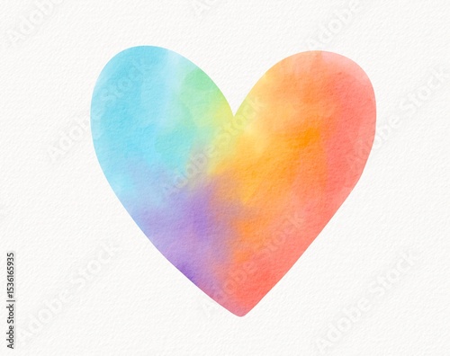 Watercolor heart blending rainbow hues with soft transitions, symbolizing love, kindness, and unity.