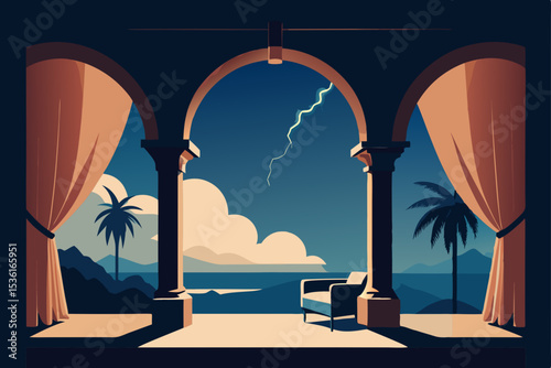 tropical monsoon villa living room with open archw.svg