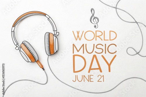 World music day june 21 headphones illustration