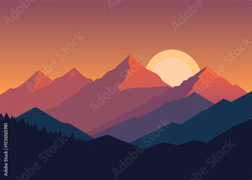 tropical mountain ridge with mist and sunrise colo.svg