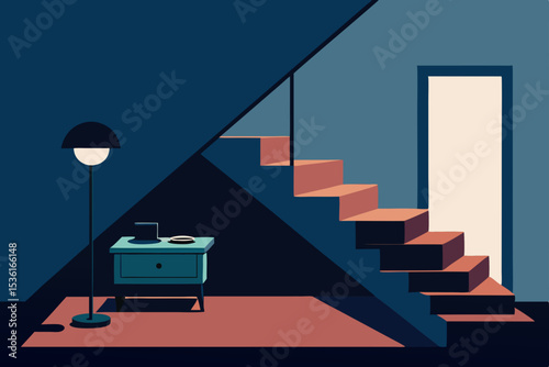 under the stairs secret living room with tiny lamp 